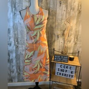 Prana Orange Multi-Color Tropical Print Midi Dress